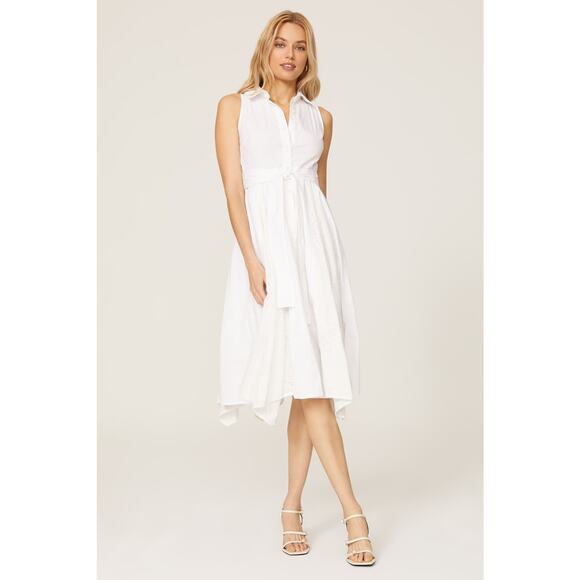 Marissa Webb White Button Up Asymmetrical Hem Sleeveless Midi Dress Size 4
